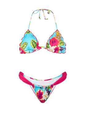 Woman triangle bikini with Ibiscus print
