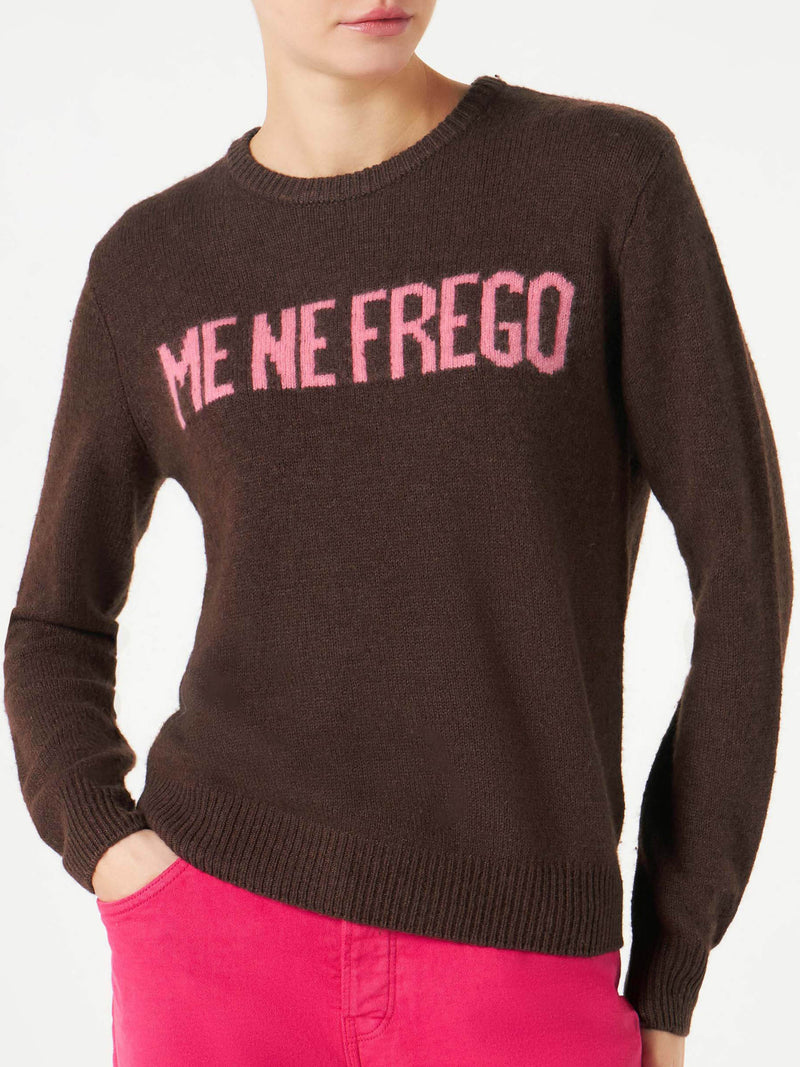 Woman brushed sweater with Me Ne Frego print