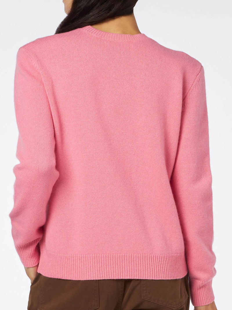 Maglia da donna girocollo rosa con ricamo St. Barth