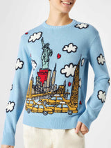 Maglia da donna girocollo con cartolina di New York