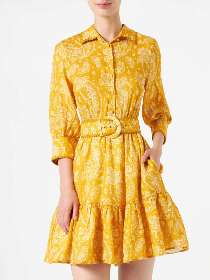 Paisley print linen short dress Daisi - MC2 Saint Barth