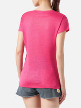 T-shirt da donna in lino fucsia