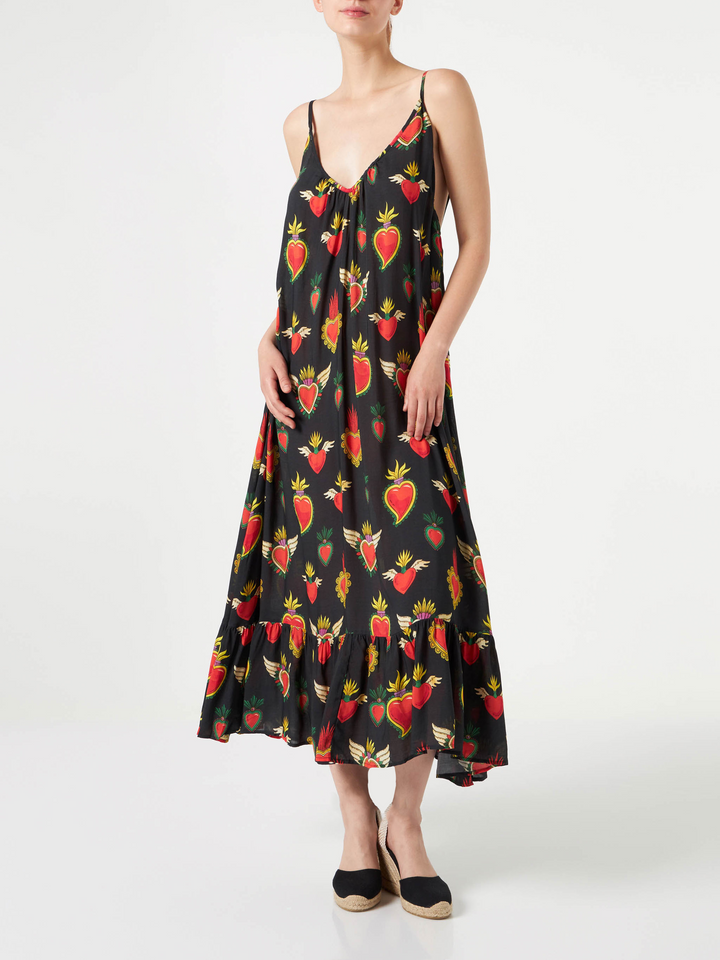 Secret heart print gown with shoulder straps