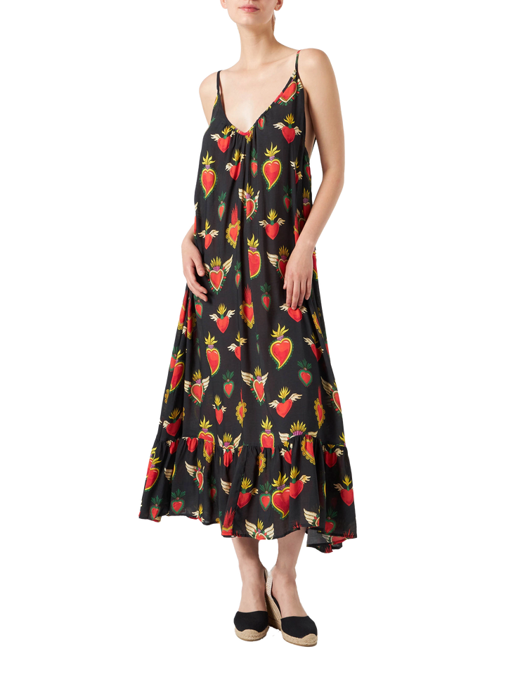 Secret heart print gown with shoulder straps