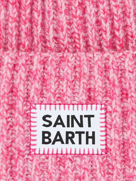 Berretto da bambina rosa mouliné con ricamo Saint Barth