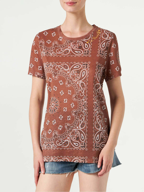 T-shirt da donna in lino con stampa bandana