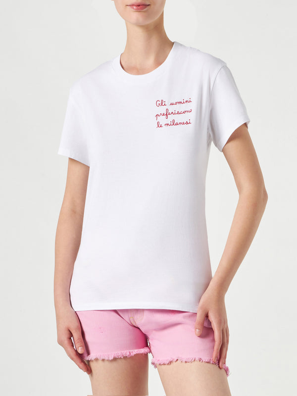 Woman cotton t-shirt with embroidery | LA MILANESE SPECIAL EDITION