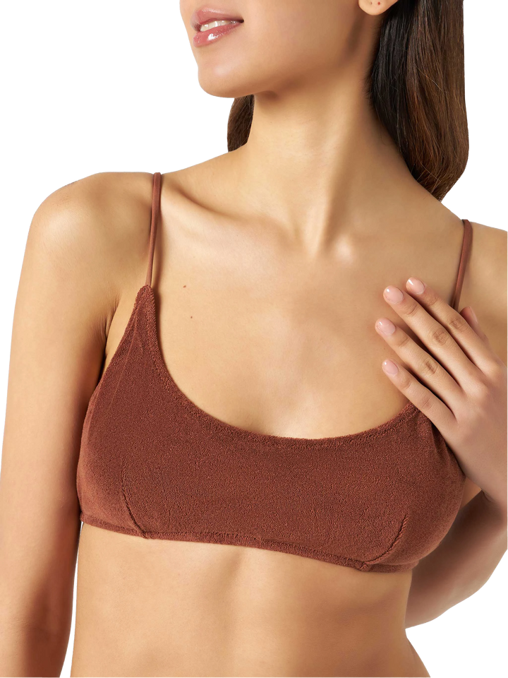 Woman terry brown bralette swimsuit