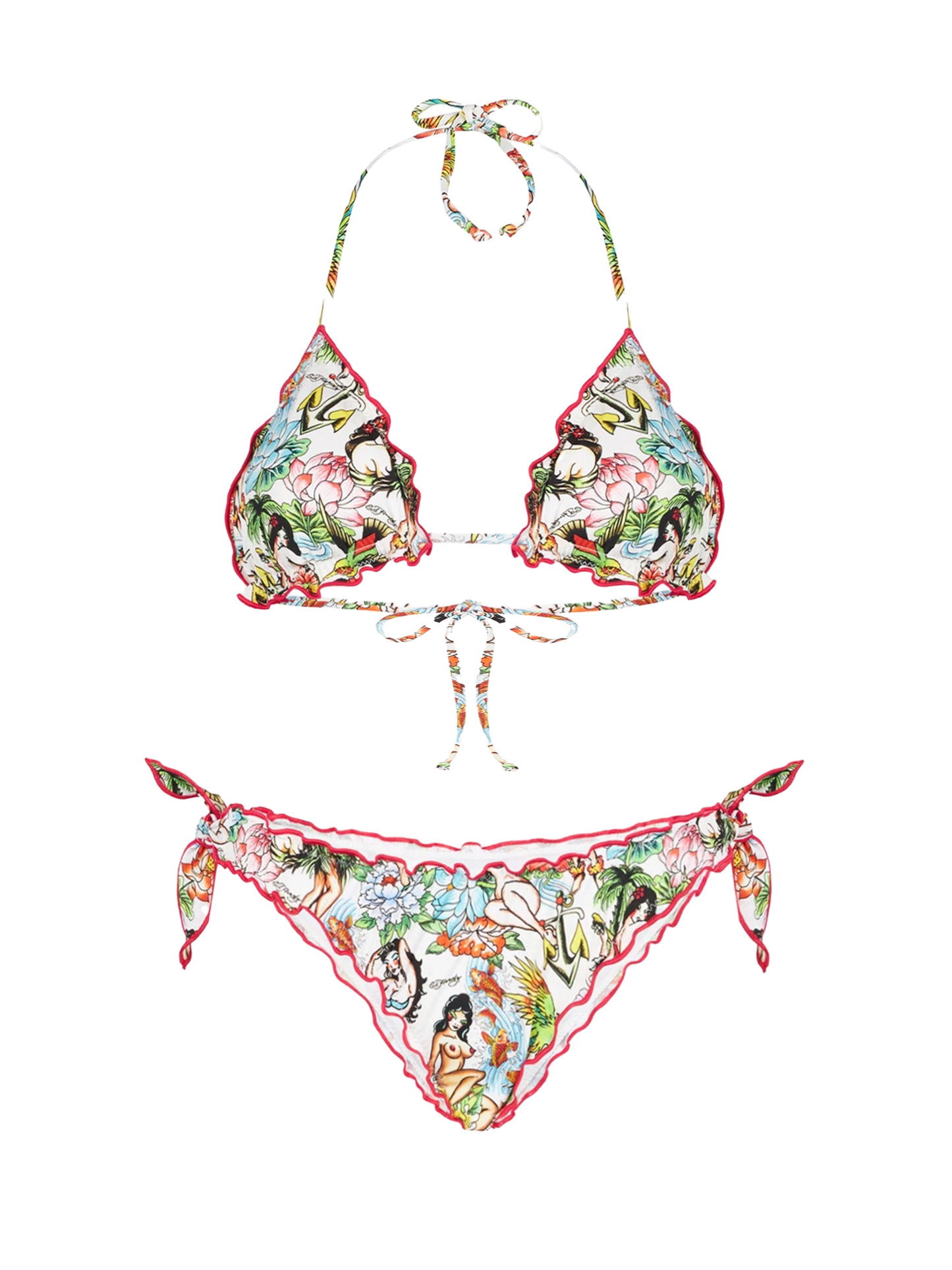 Bikini da donna a triangolo con slip sgambato stampa tattoo