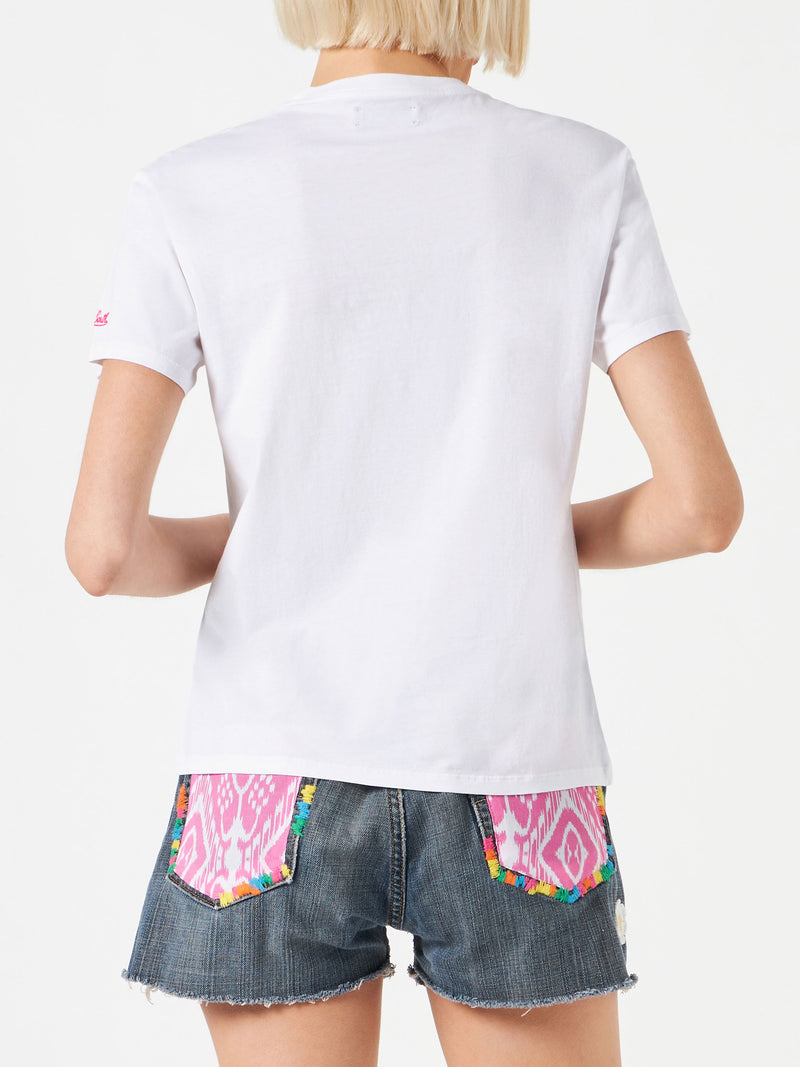 Woman cotton t-shirt with Saint Barth print