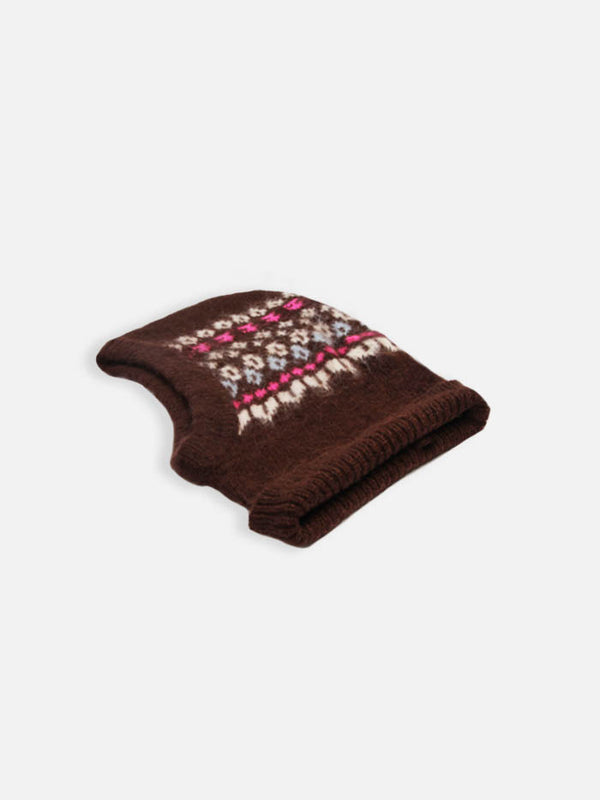 Woman ultra soft brown balaclava with Icelandic pattern