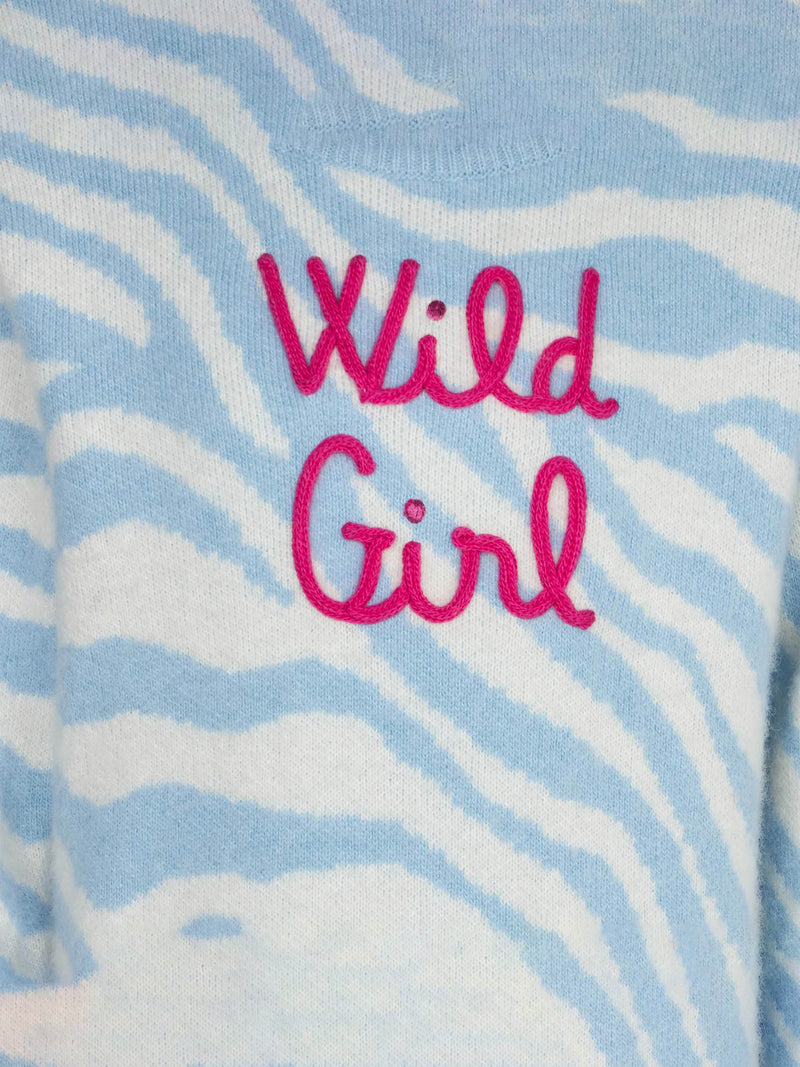 Maglia da bambina garzata stampa zebrata con ricamo Wild Girl