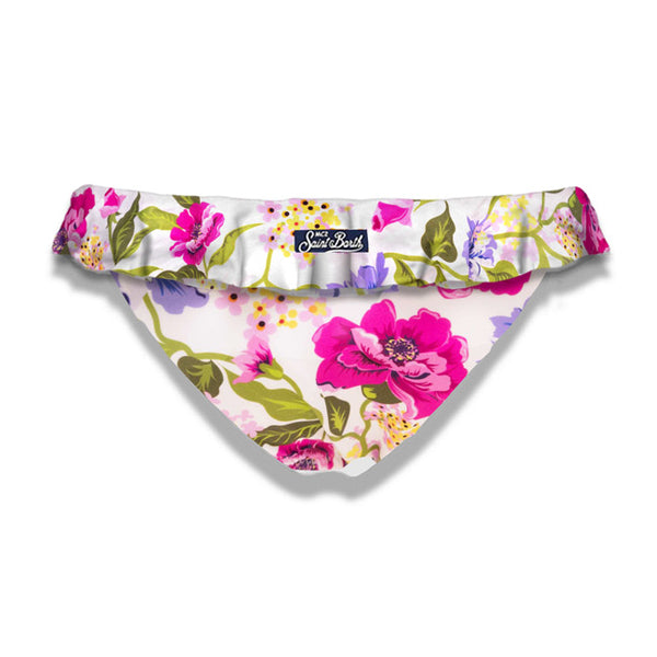 Slip da bagno da bambina con volant e stampa fiori