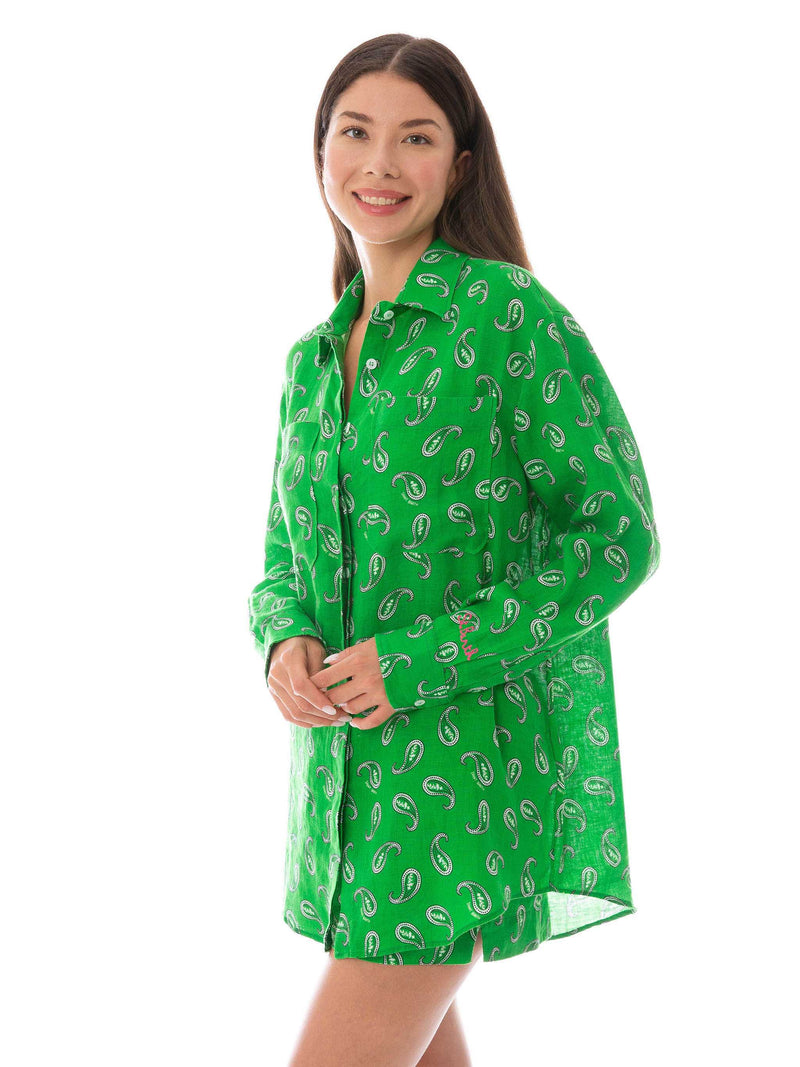 Green paisley linen shirt