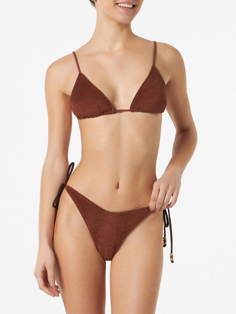 Bikini da donna a triangolo in spugna marrone