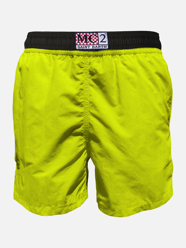 Fluo yellow light fabric zipped swim shorts