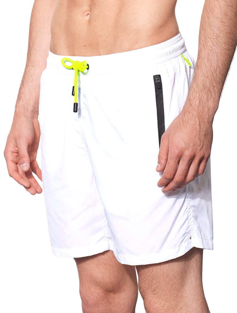 White light fabric zipped swim shorts