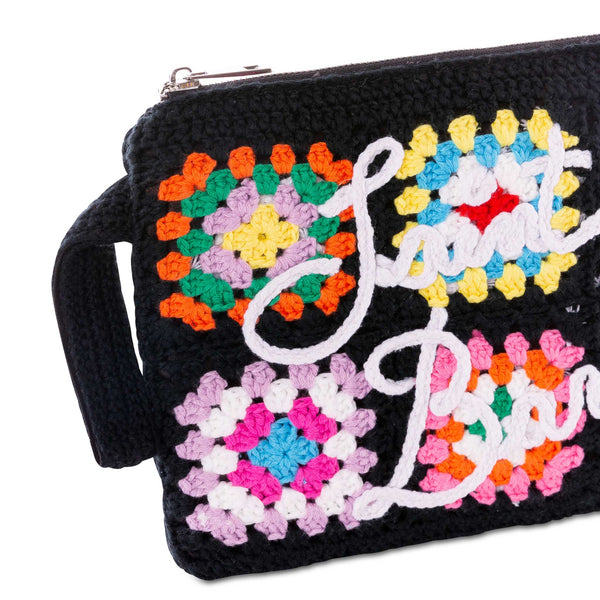 Pouch Parisienne crochet nera con ricamo Saint Barth