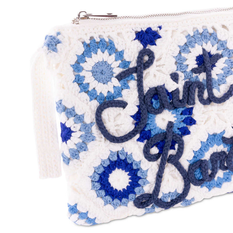 Pouch Parisienne bianca all'uncinetto con ricamo Saint Barth