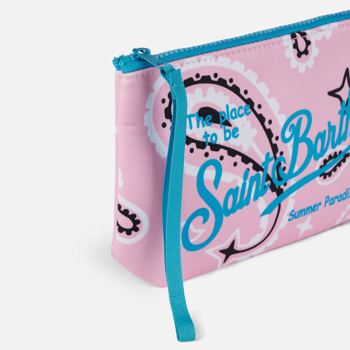 Pochette Aline in scuba con stampa paisley rosa