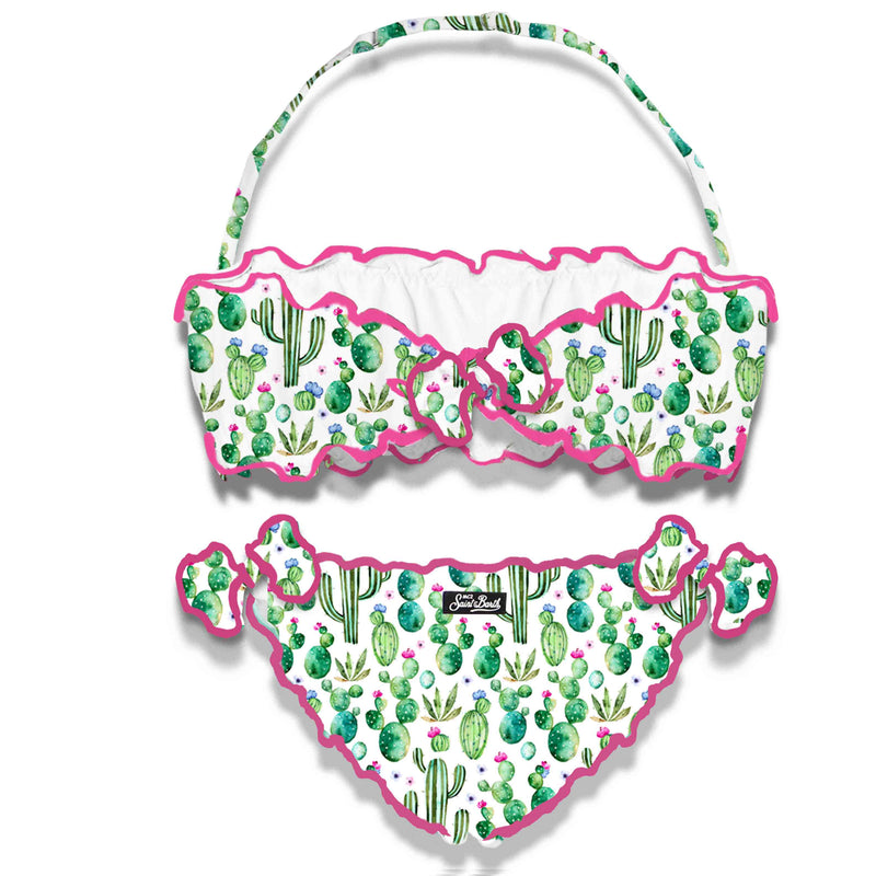 Bikini a fascia da bambina con stampa cactus