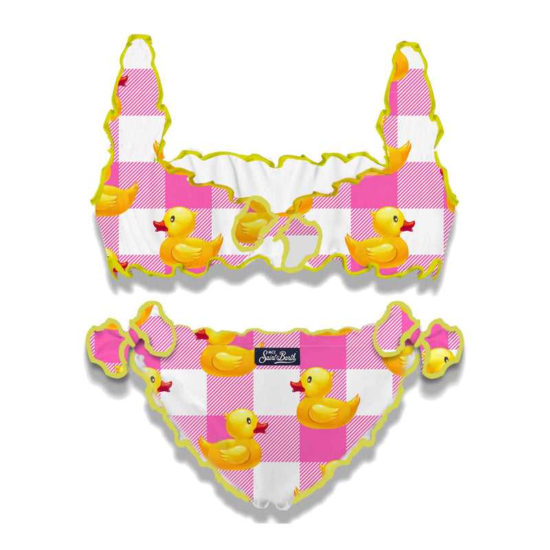 Rosa Vichy- und Ducky-Bikini für Mädchen