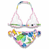 Girl triangle bikini with tropical print