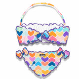 Bikini a fascia da bambina con stampa cuori multicolor