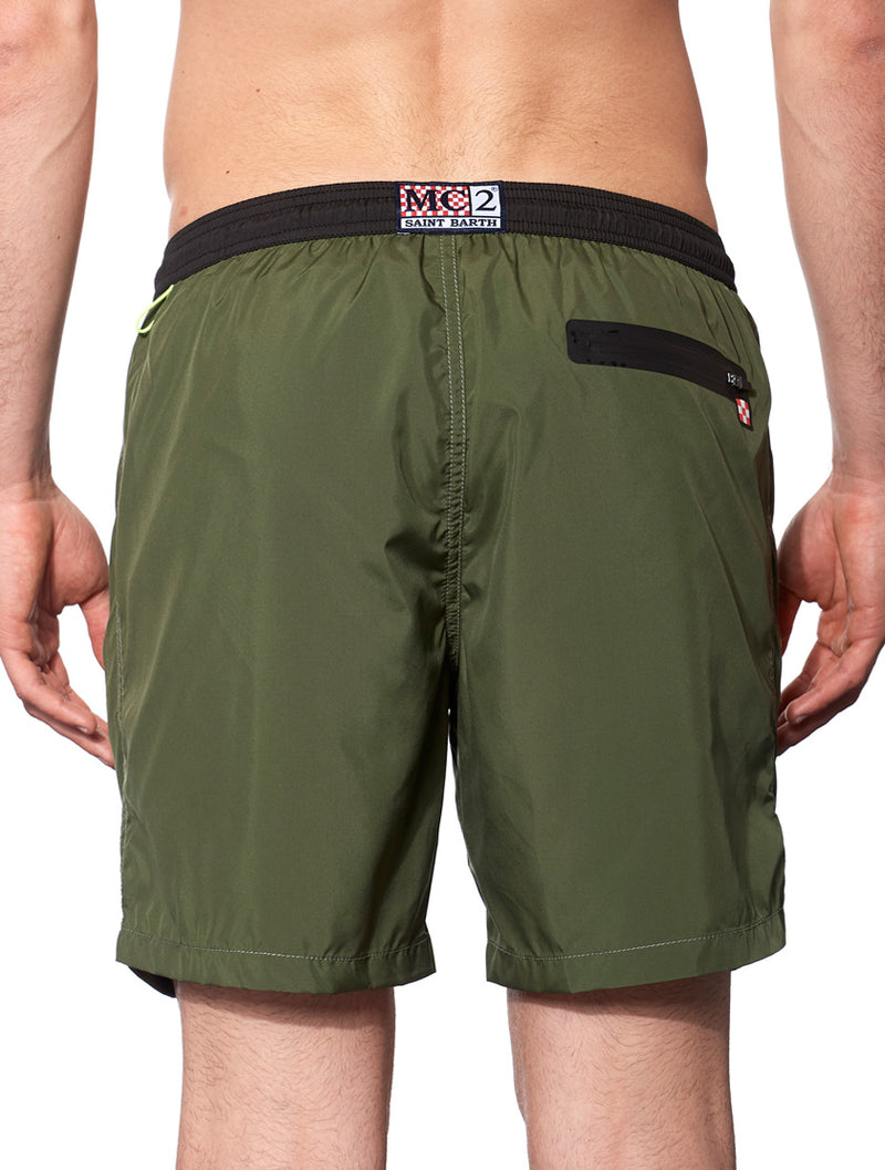 Costume da bagno da uomo con zip in tessuto leggero verde militare