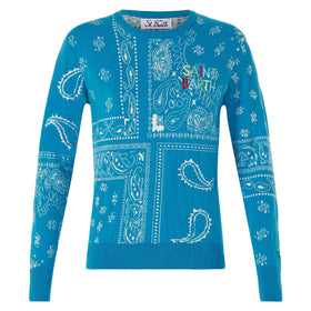 Maglione da donna con stampa bandana e ricamo Saint Barth