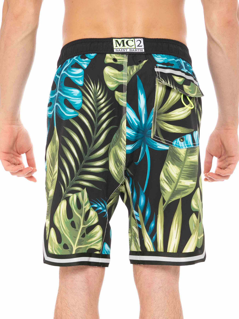 Tropical print swim shorts surf style - MC2 Saint Barth
