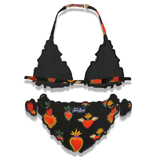 Mädchen-Triangel-Bikini mit Heilig-Herz-Print