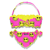 Bikini a fascia da bambina con stampa smile