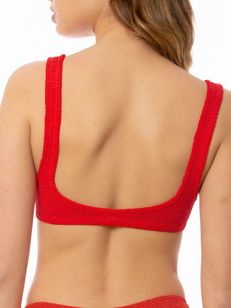 Roter Damen-Badeanzug mit Bralette-Oberteil in Crinkle-Optik