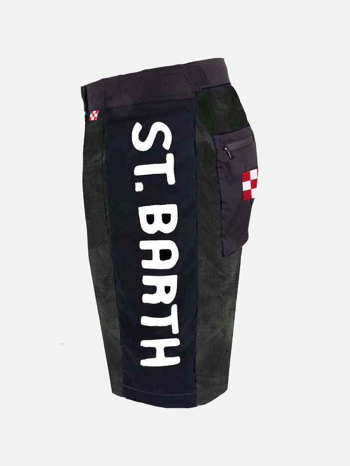 Check swim shorts with contrast lateral band - MC2 Saint Barth
