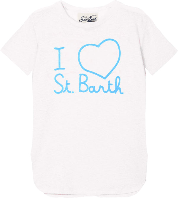 Leinen-T-Shirt mit Love St. Barth-Stickerei