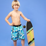 Jungen-Badeshorts im Surf-Stil mit Hai-Print