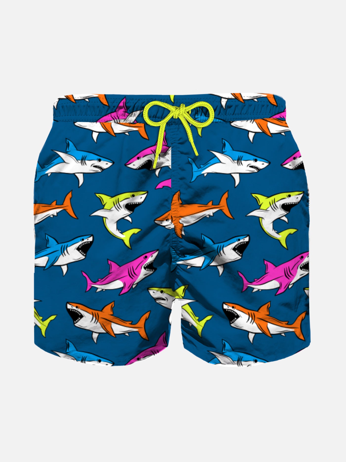 Boy swim shorts with multicolor sharks print