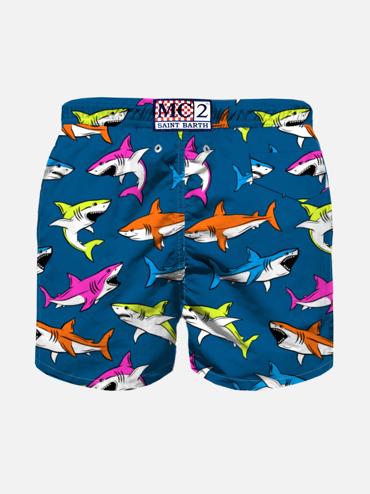 Boy swim shorts with multicolor sharks print