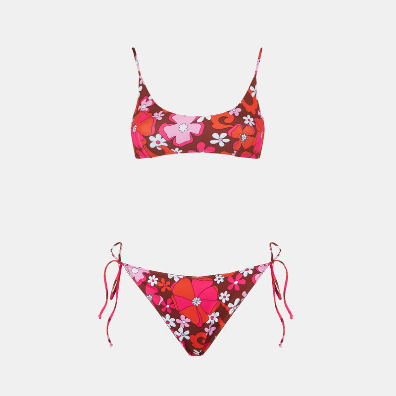 Woman bralette bikini with retro flower print