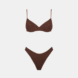 Bikini da donna a bralette con ferretto marrone crinkle