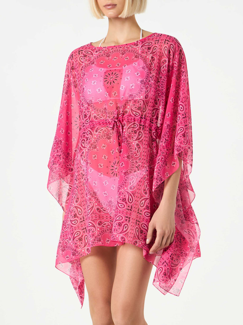 Fluo-Rosa-Kaftan mit Bandana-Print