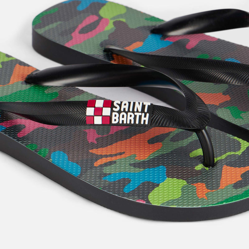 Flip Flops with multicolor fluo camouflage print