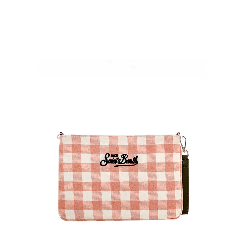 Parisienne Umhängetasche Clutch aus Wollstoff mit rosa Gingham-Karo