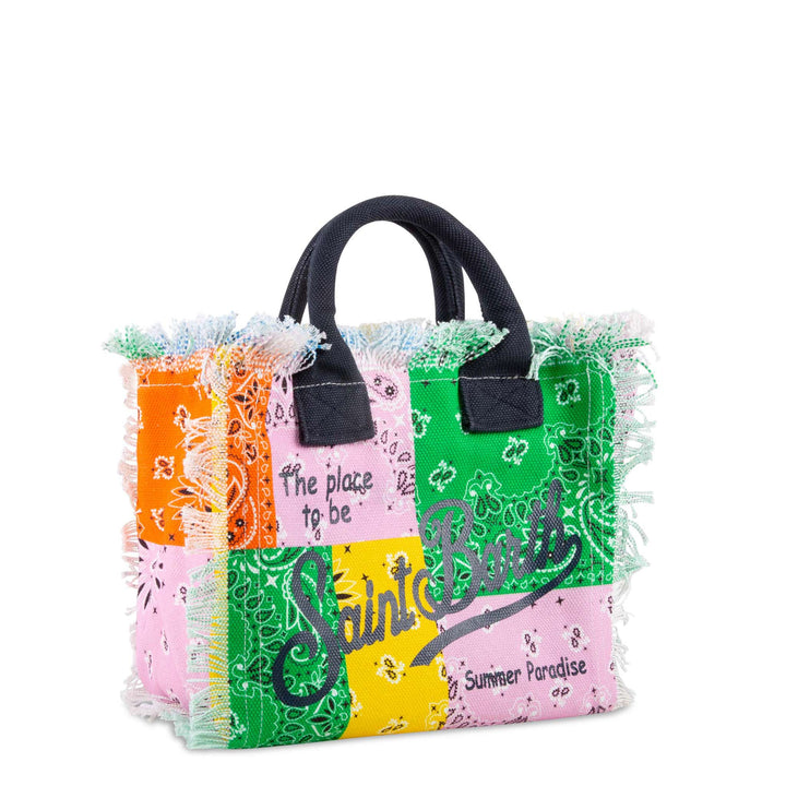 Mehrfarbige Baumwoll-Canvas-Tasche mit Bandana-Print