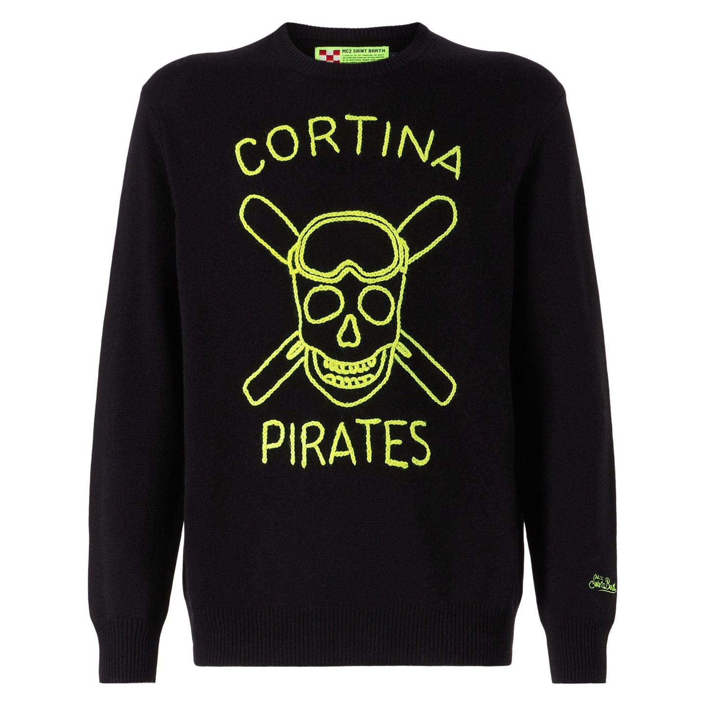 Maglione nero da uomo ricamo Cortina Pirates fluo