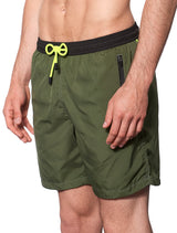 Costume da bagno da uomo con zip in tessuto leggero verde militare