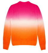 Degradé-Damenpullover in Fuchsia und Orange mit Schriftzug „Ancora tu“.