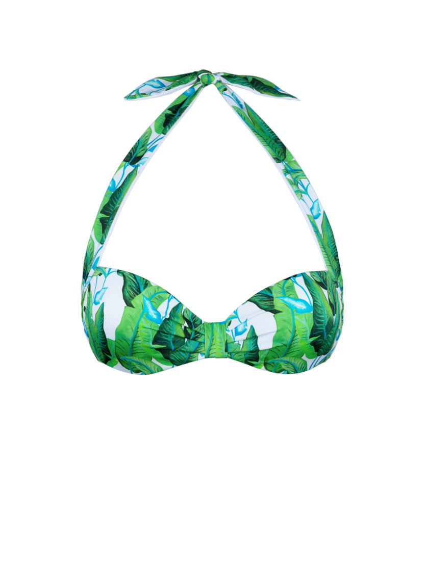 Tropical green leaves print bralette top