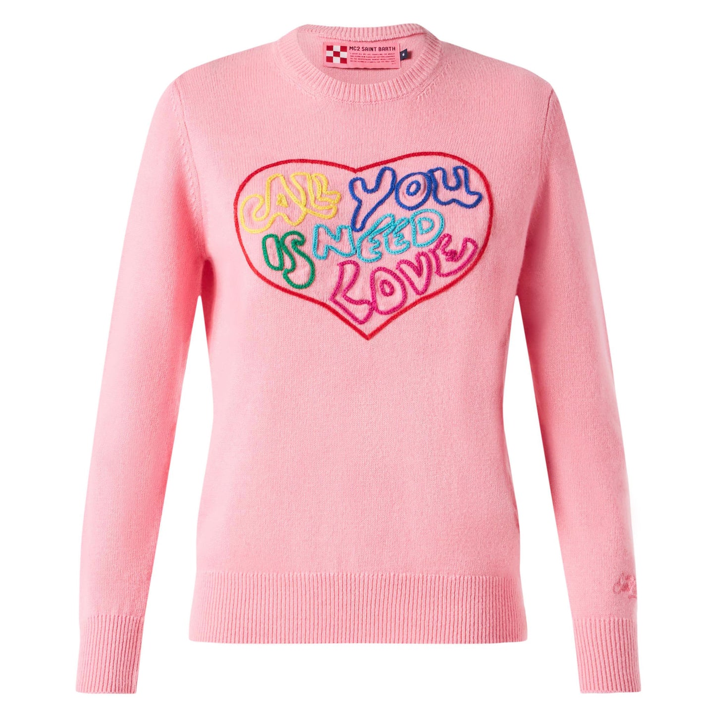 Maglione rosa da donna ricamo All you need is love